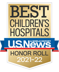 最佳儿童医院美国新闻与世界报道荣誉榜2021-22徽章。